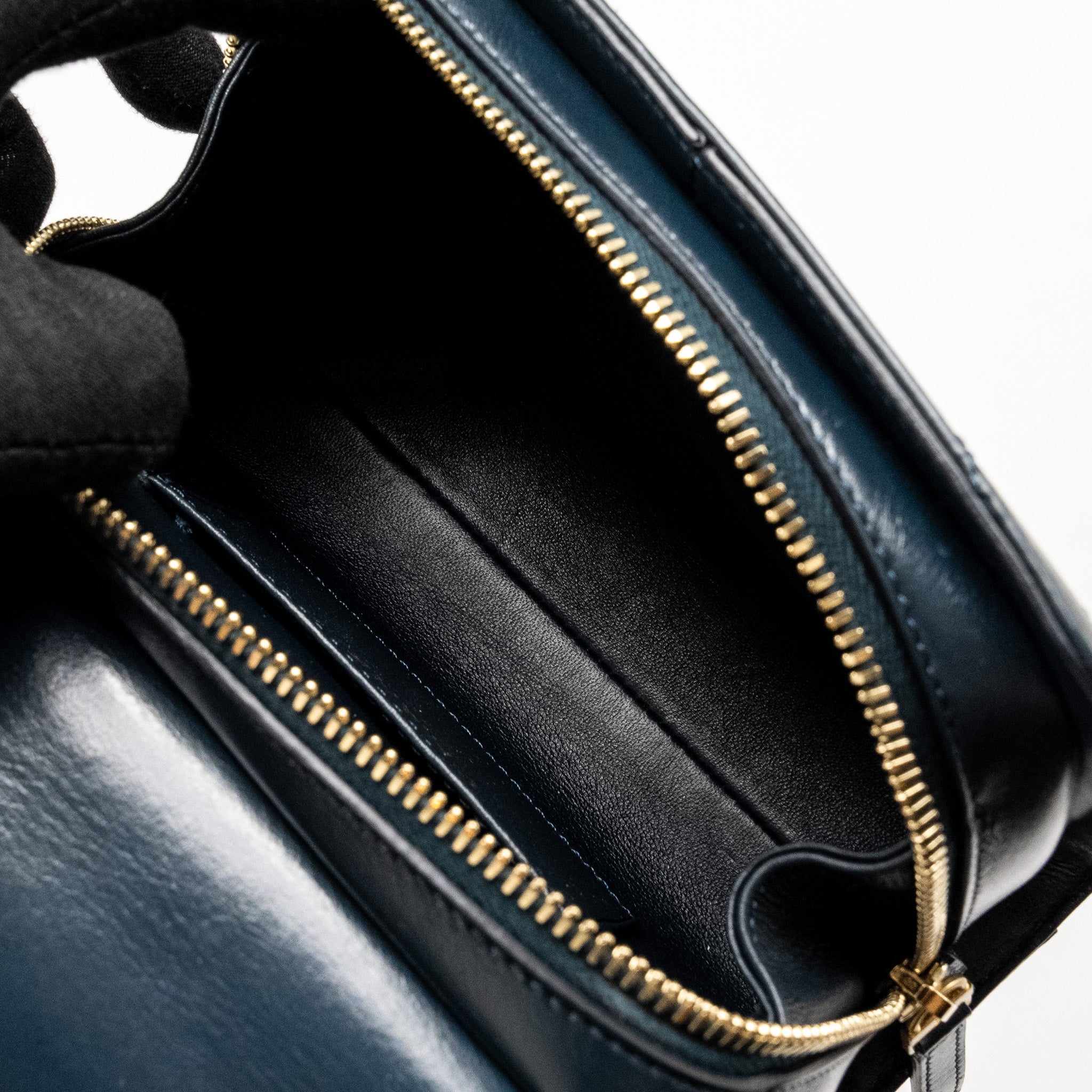 CHANEL LOCK ME UP CHEVRON MEDAL FLAP BAG CALFSKIN DARK NAVY GHW