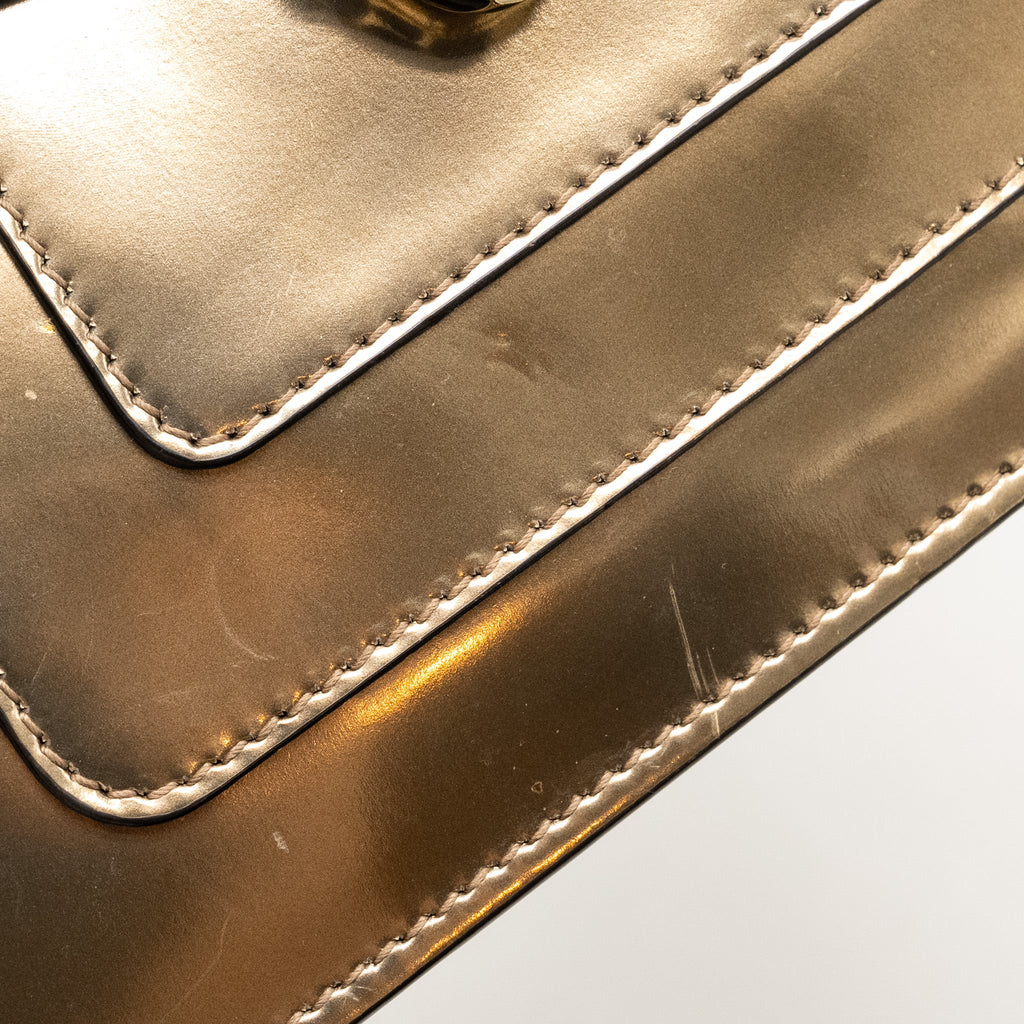 BVLGARI SERPENTI FOREVER SHOULDER BAG PATENT METALLIC GOLD GHW