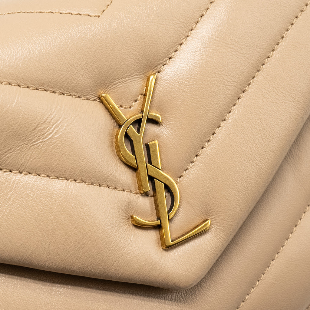 SAINT LAURENT/ YSL LOULOU TOY STRAP BAG CALFSKIN BEIGE GHW