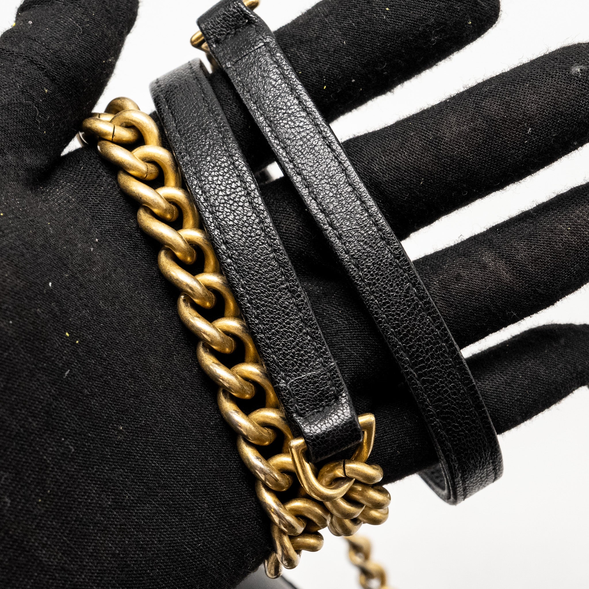 CHANEL GRAPHIC CHIC FRONT CHAIN QUILTED FLAP BAG SHEEPSKIN BLACK GHW