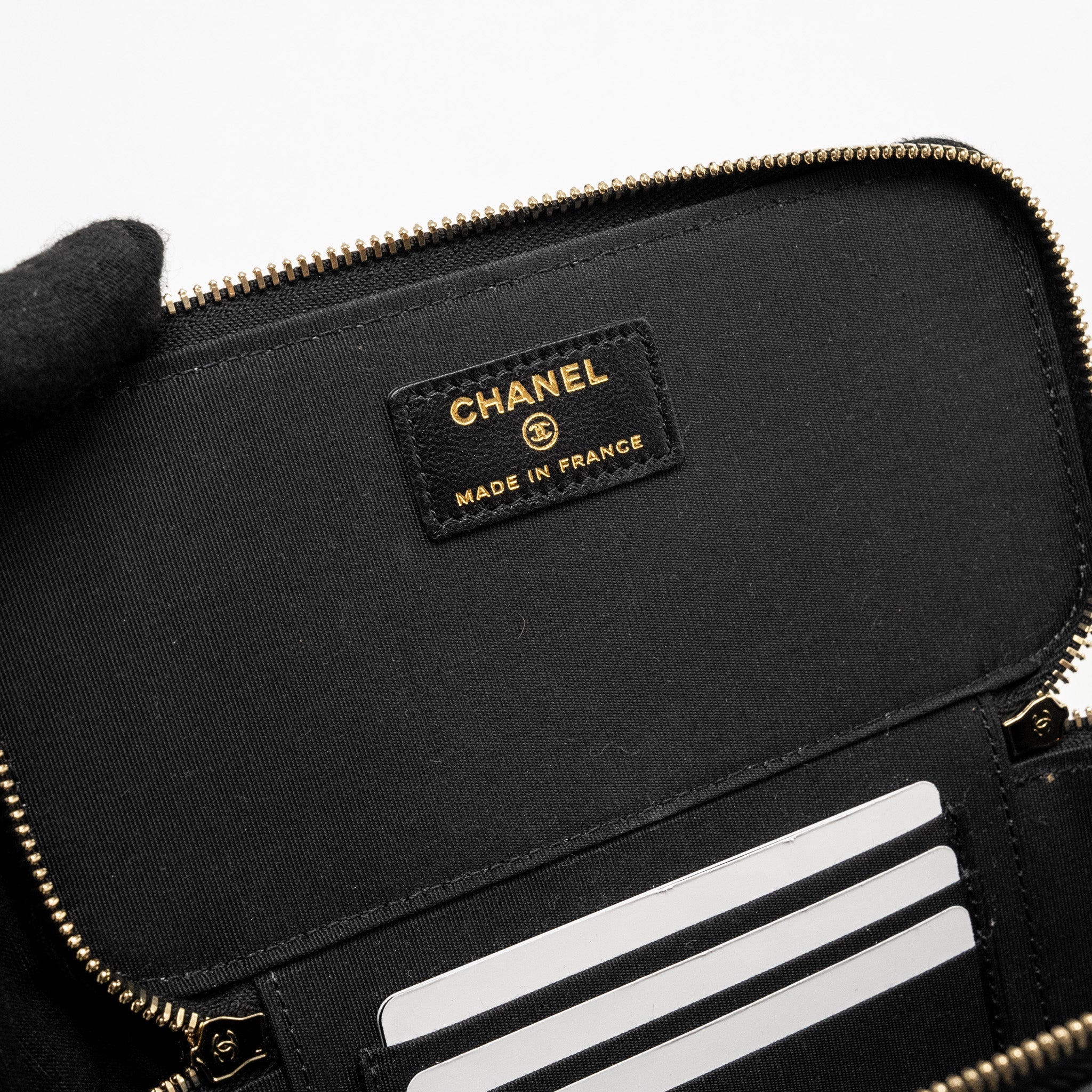 CHANEL TOP HANDLE LONG VANITY CASE LAMBSKIN BLACK GHW