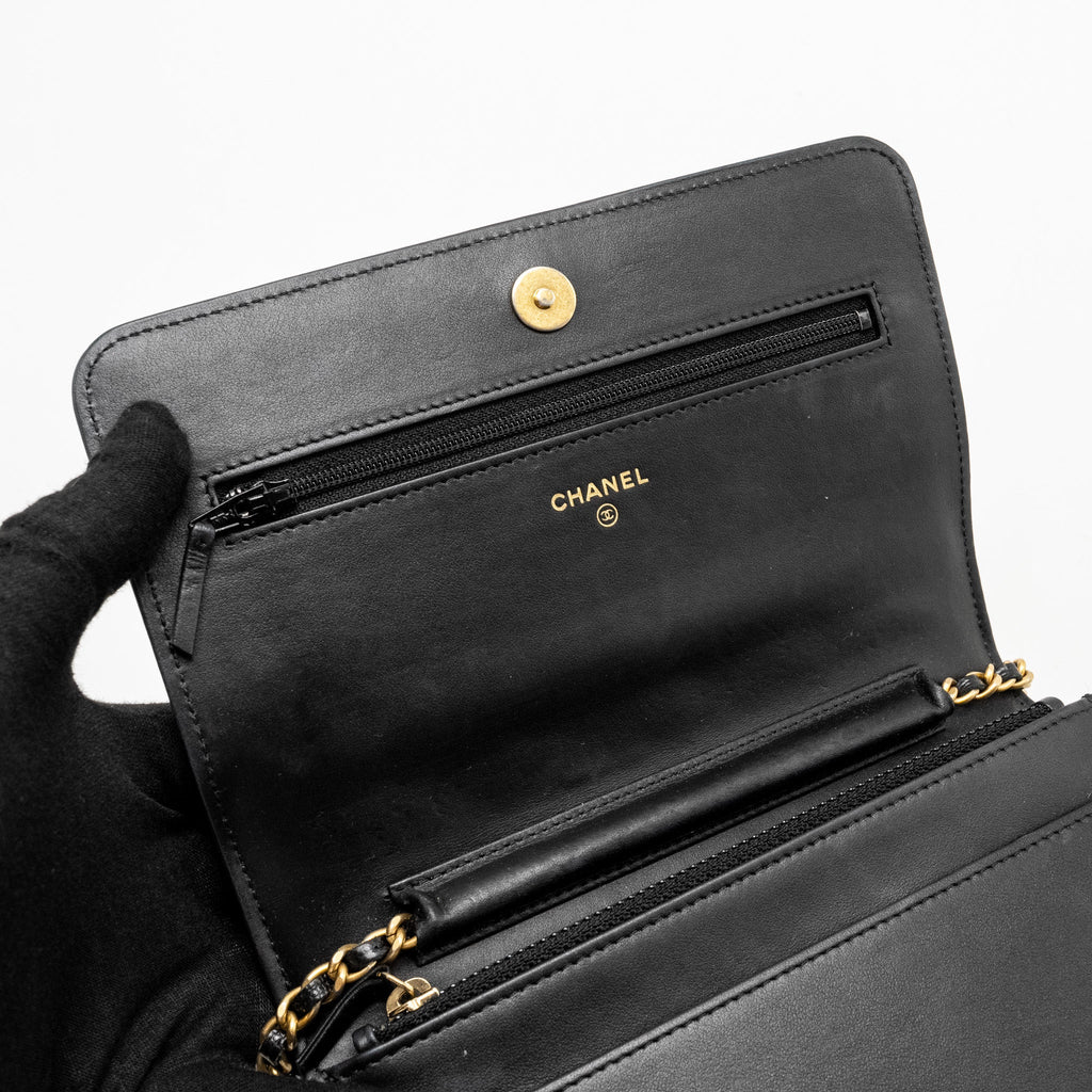 CHANEL BOY WALLET ON CHAIN CAVIAR BLACK GHW