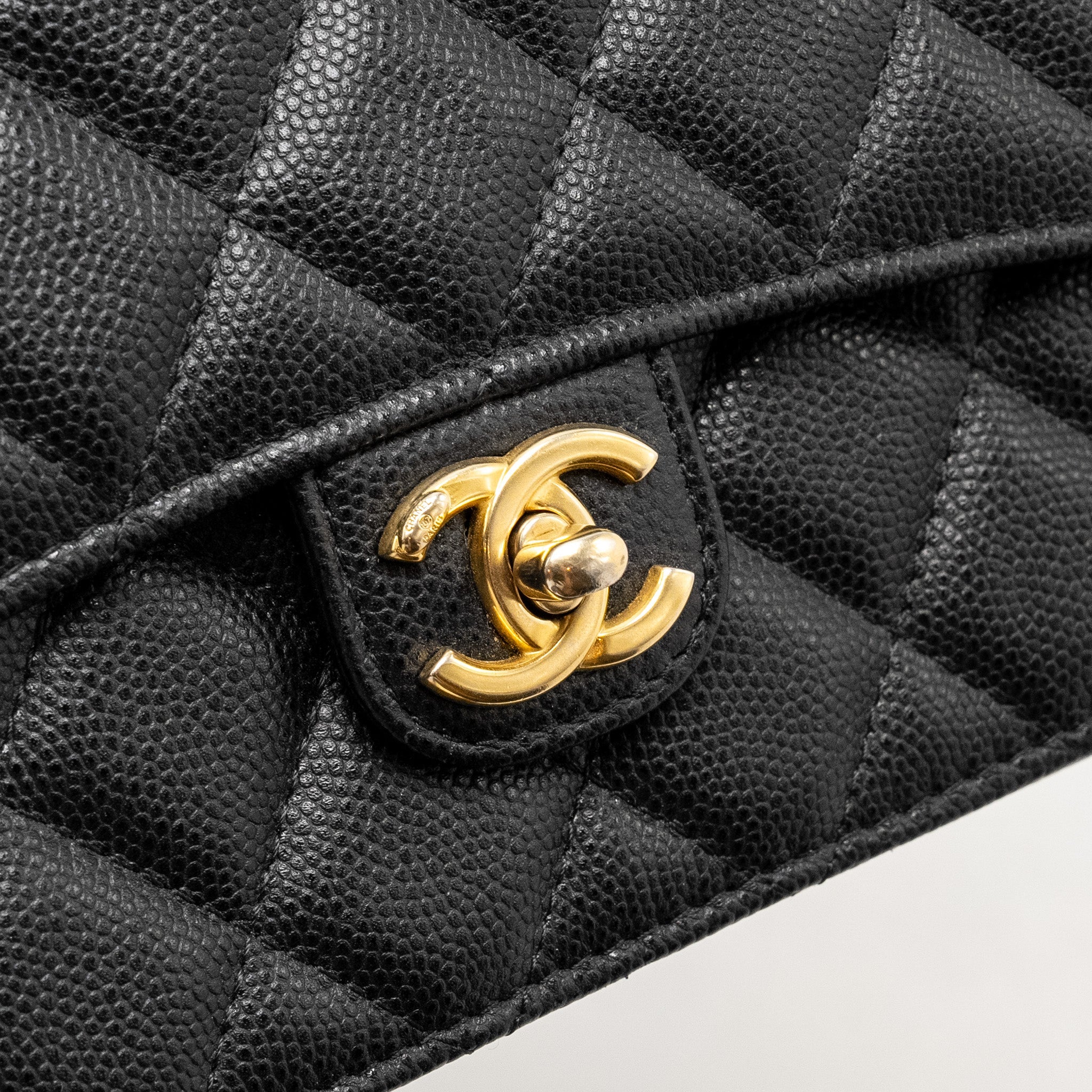 CHANEL CIRCULAR HANDLE QUILTED FLAP BAG CAVIAR BLACK GHW