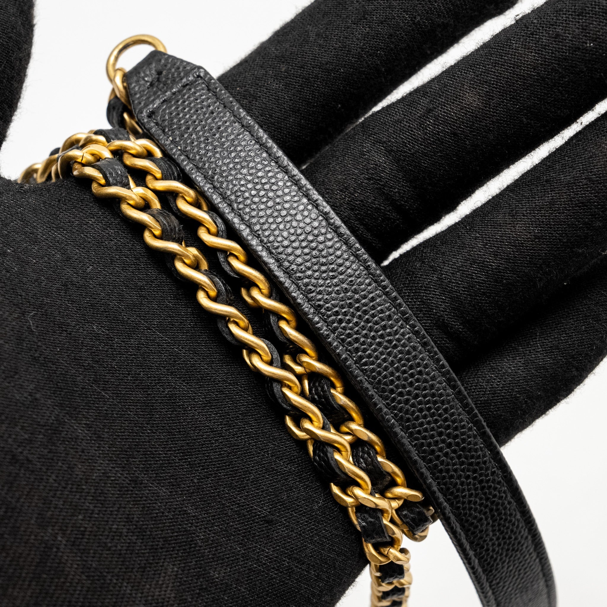 CHANEL CIRCULAR HANDLE QUILTED FLAP BAG CAVIAR BLACK GHW