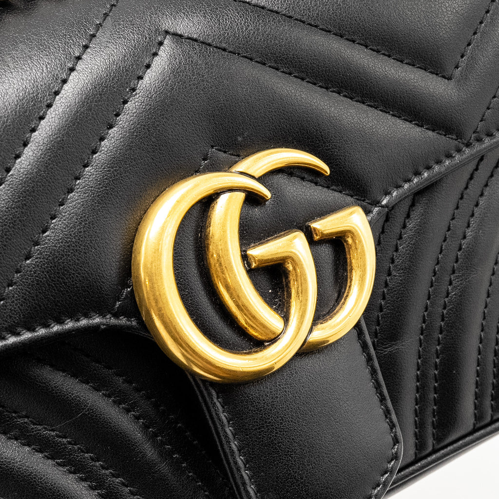 GUCCI MINI GG MARMONT SHOULDER BAG CALFSKIN BLACK GHW