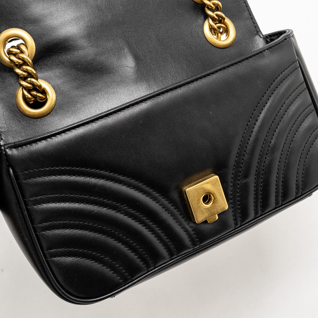 GUCCI MINI GG MARMONT SHOULDER BAG CALFSKIN BLACK GHW