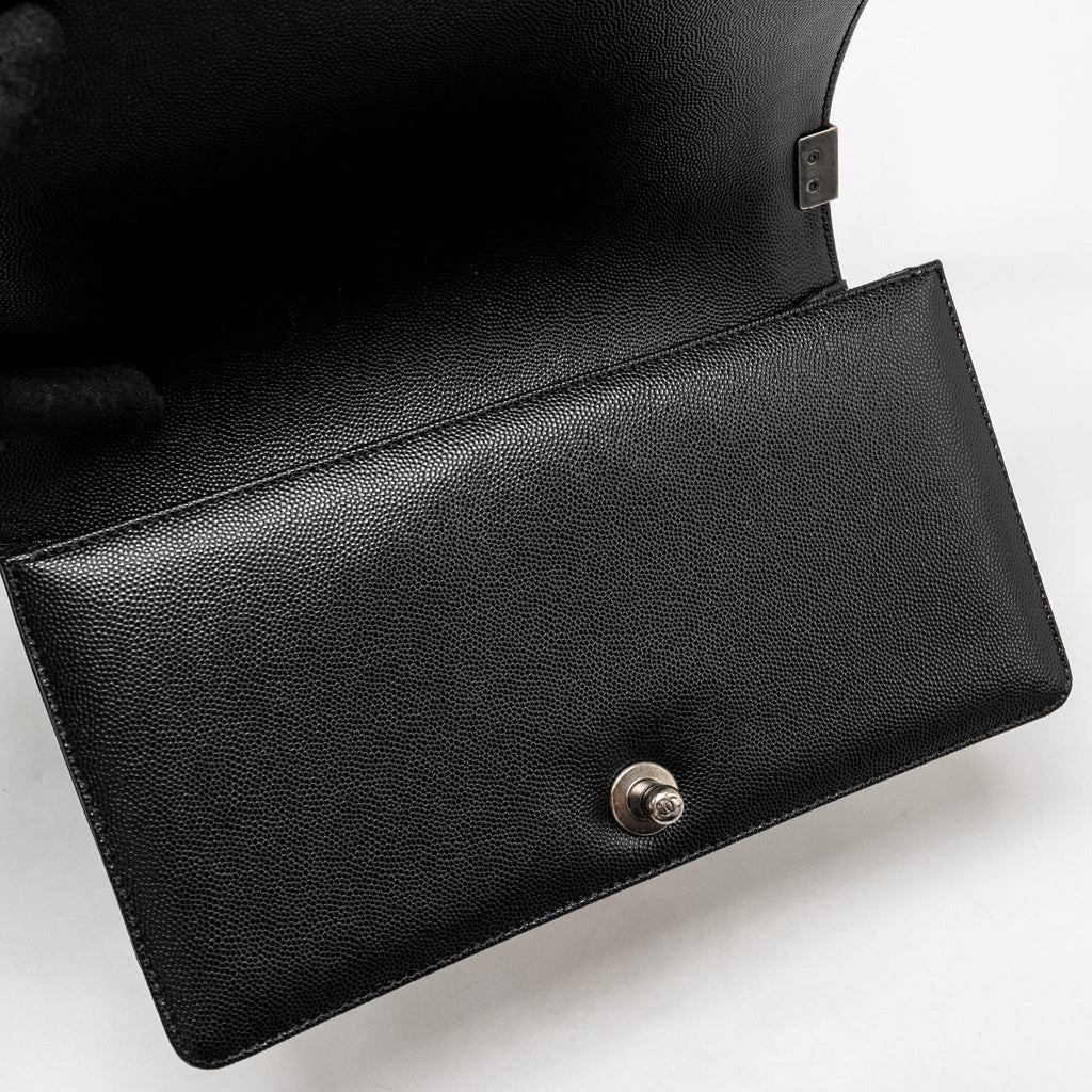 CHANEL MEDIUM BOY BAG CAVIAR BLACK RUTHENIUM HARDWARE (MICROCHIP)