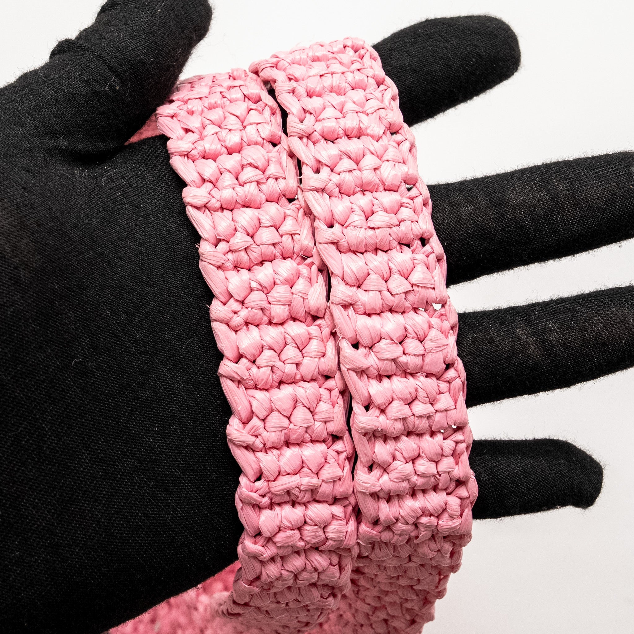 PRADA CROCHET TOTE BAG RAFFIA PINK