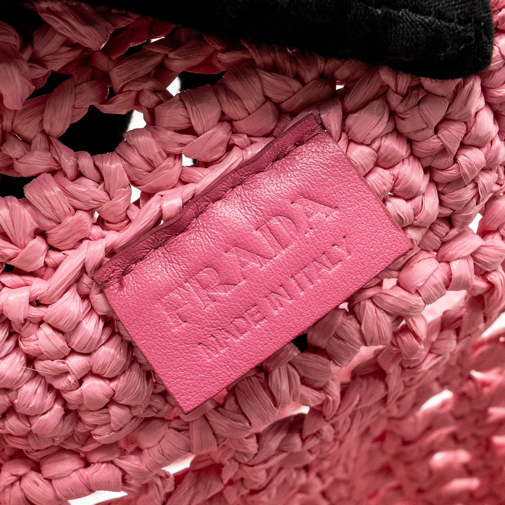PRADA CROCHET TOTE BAG RAFFIA PINK