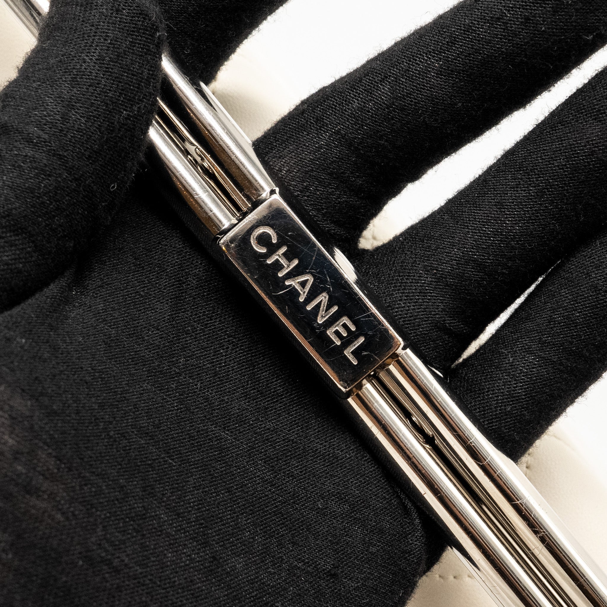 CHANEL METAL BAR CLUTCH BAG LAMBSKIN WHITE SHW