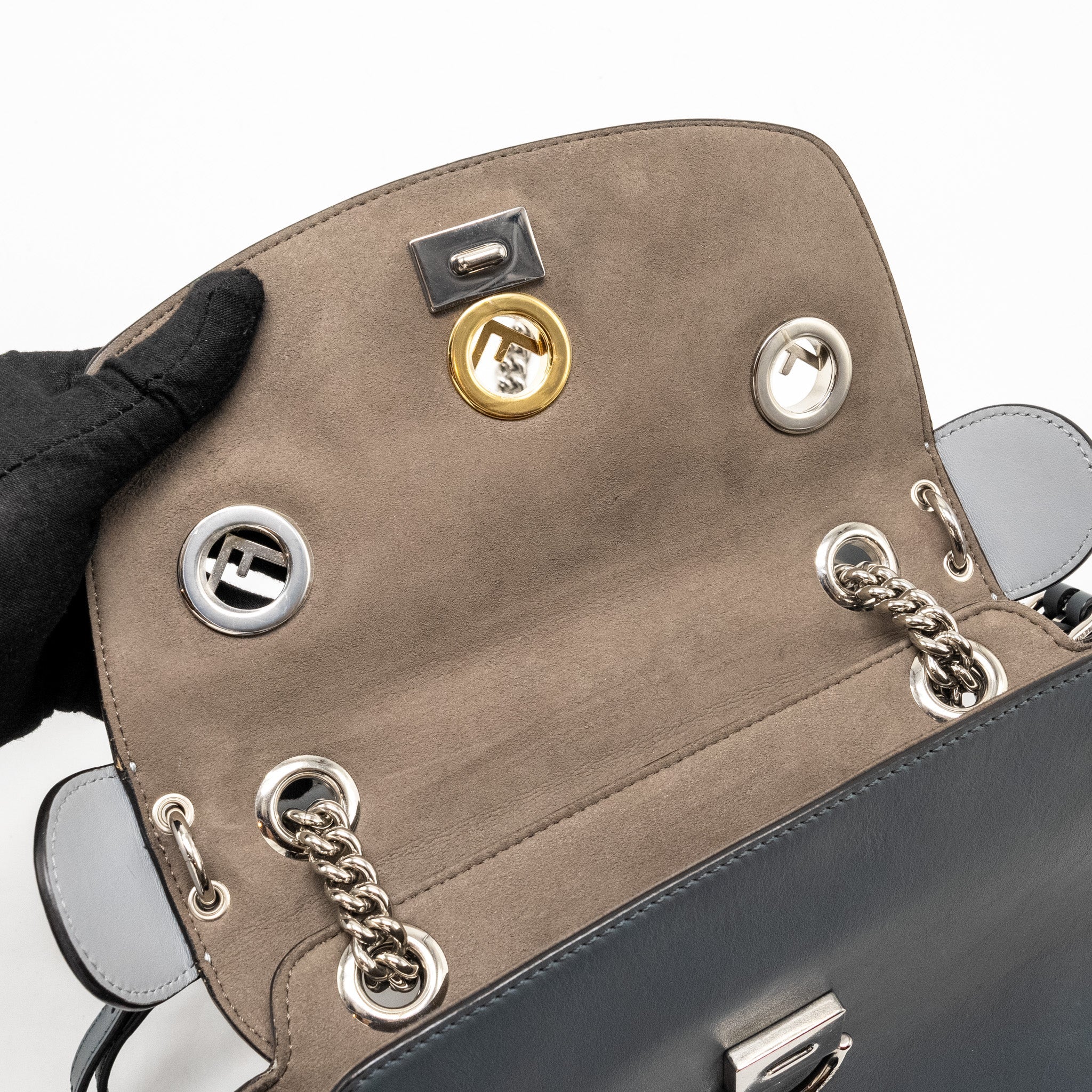 FENDI FLOWERLAND 2 WAY SHOULDER BAG/BACKPACK CALFSKIN GREY MULTICOLOUR HARDWARE