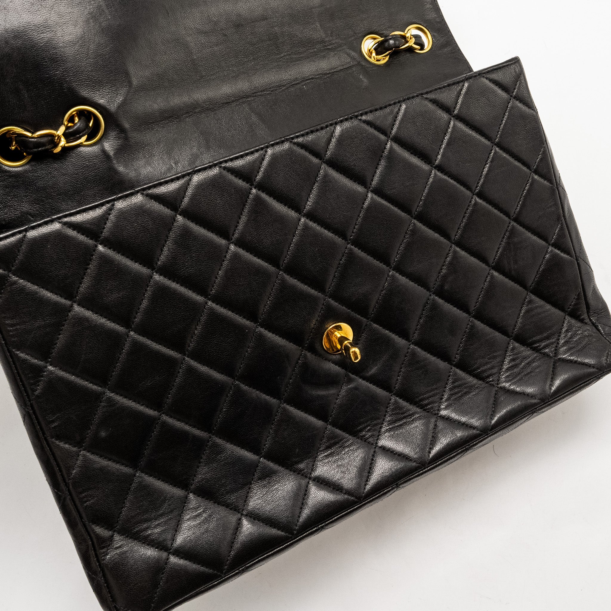 CHANEL VINTAGE JUMBO CLASSIC DOUBLE FLAP BAG LAMBSKIN BLACK GHW