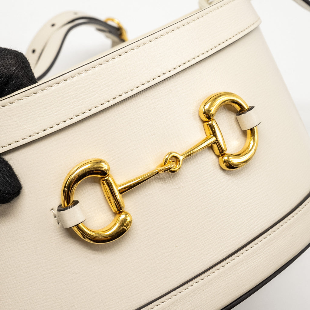 GUCCI 1955 HORSEBIT BUCKET TOTE BAG CALFSKIN WHITE GHW