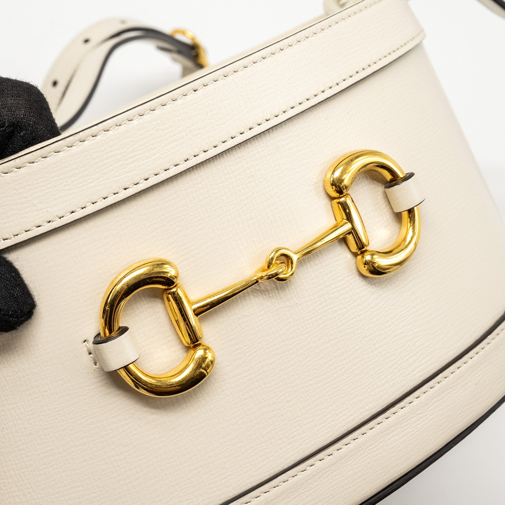 GUCCI 1955 HORSEBIT BUCKET TOTE BAG CALFSKIN WHITE GHW