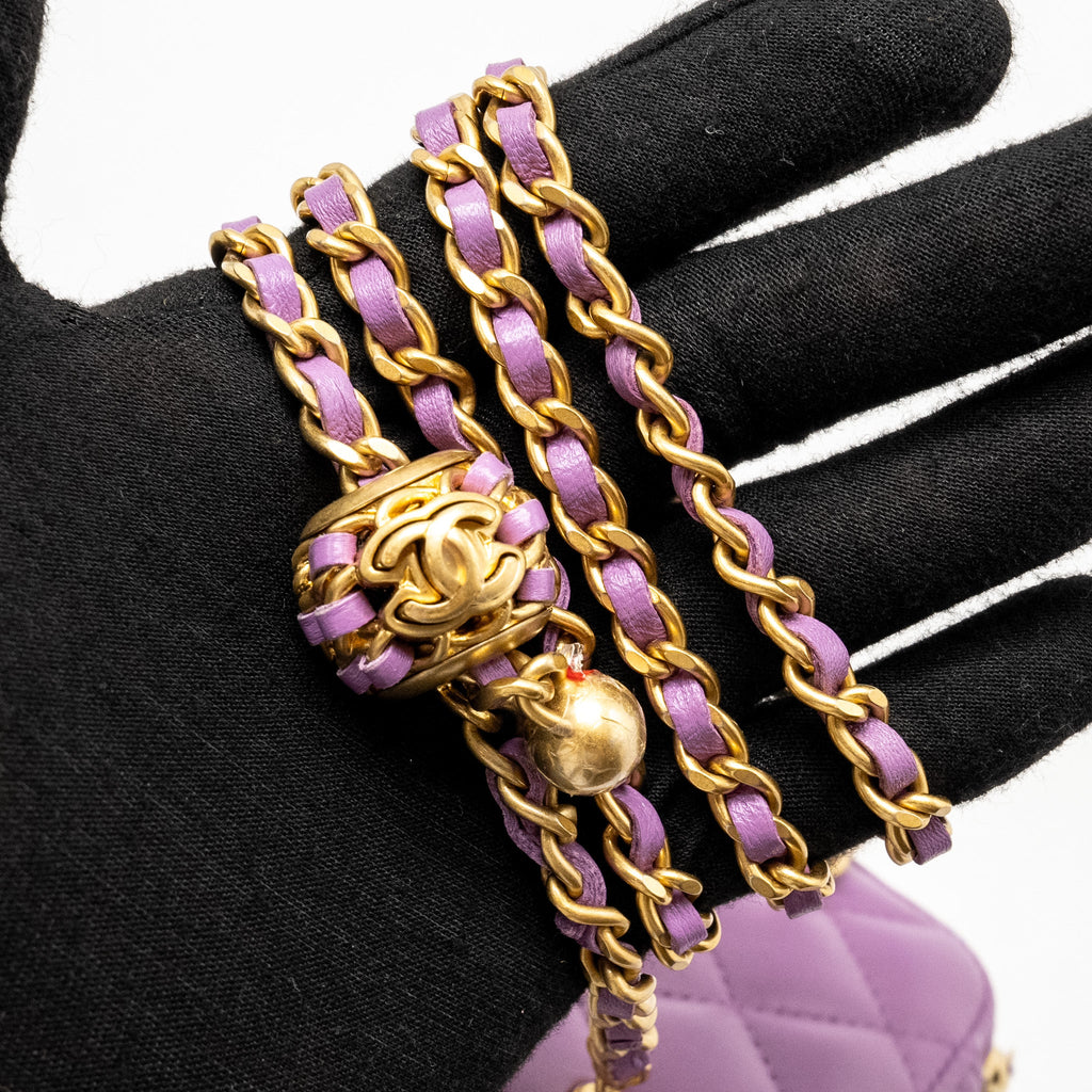 CHANEL PEARL CRUSH MINI VANITY WITH CHAIN LAMBSKIN PURPLE GHW