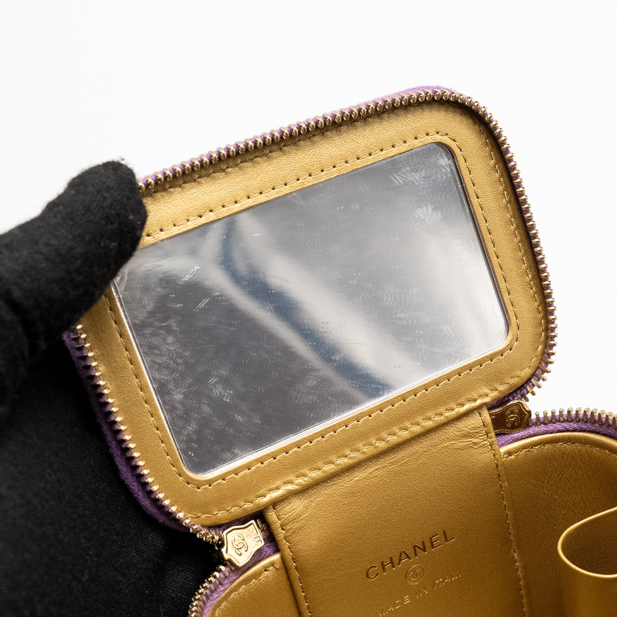 CHANEL PEARL CRUSH MINI VANITY WITH CHAIN LAMBSKIN PURPLE GHW