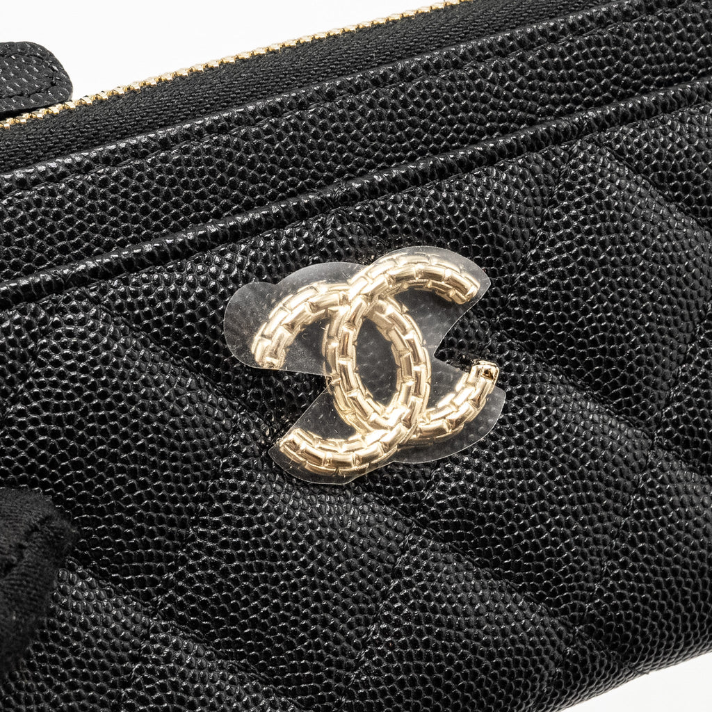CHANEL ZIPPED CARD HOLDER LIMITED EDITION CAVIAR BLACK LGHW (MICROCHIP)