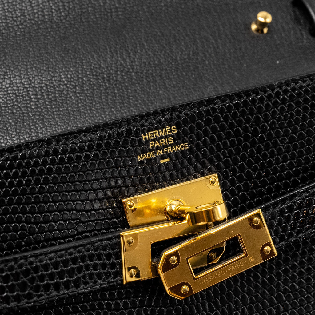 HERMES KELLY TO GO LIZARD NILOTICUS LISSE BLACK GHW