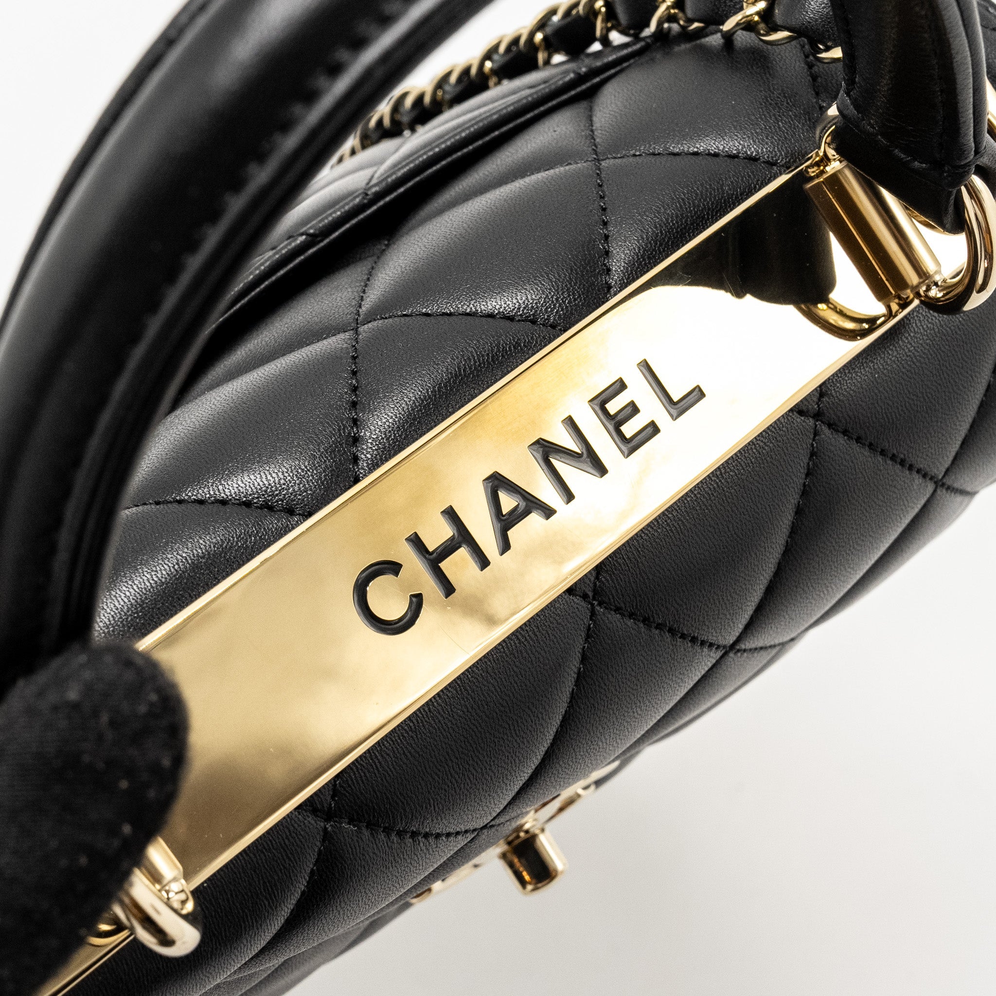 CHANEL TOP HANDLE TRENDY CC FLAP BAG LAMBSKIN BLACK LGHW