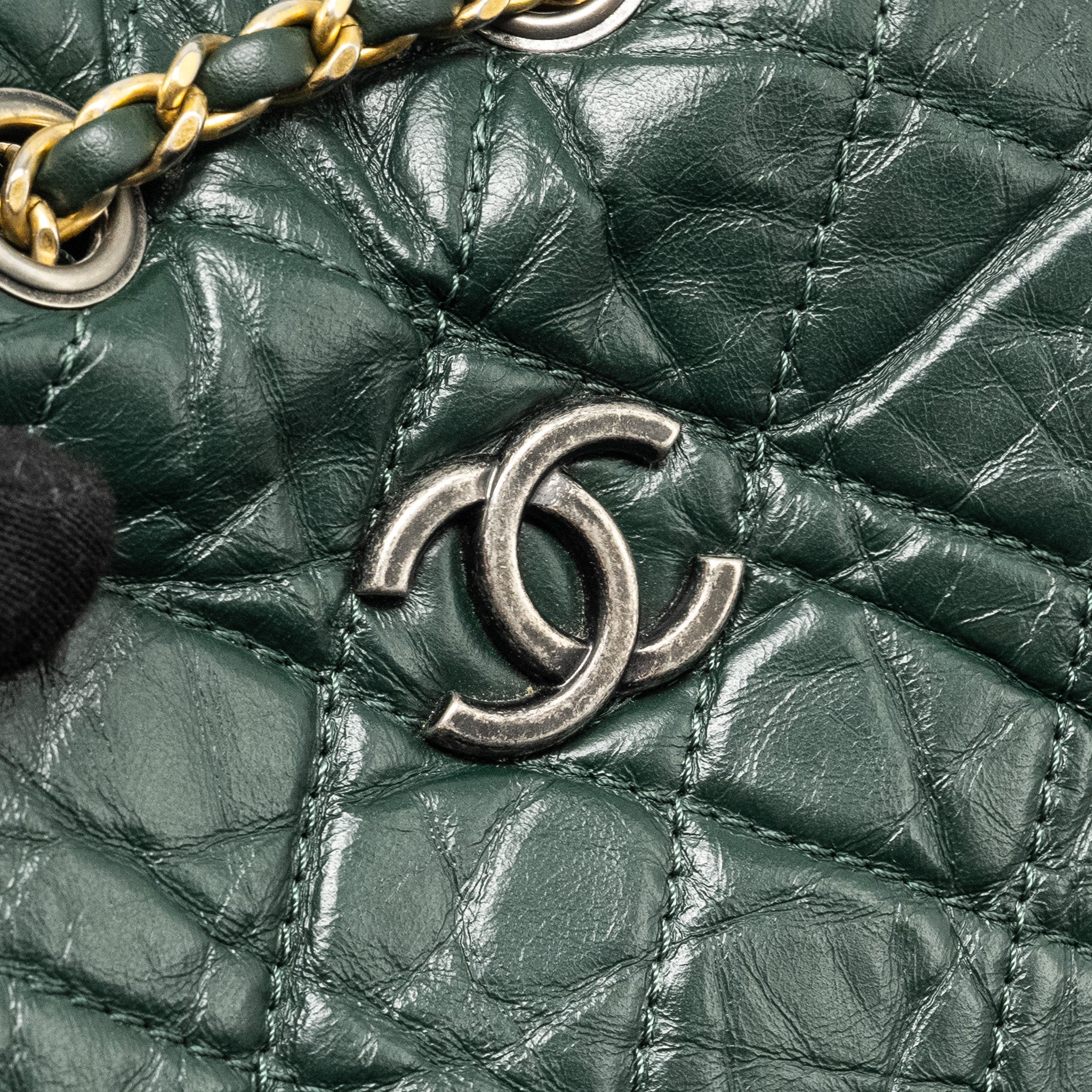 CHANEL SMALL GABRIELLE BACKPACK AGED CALFSKIN DARK GREEN MULTICOLOR HARDWARE