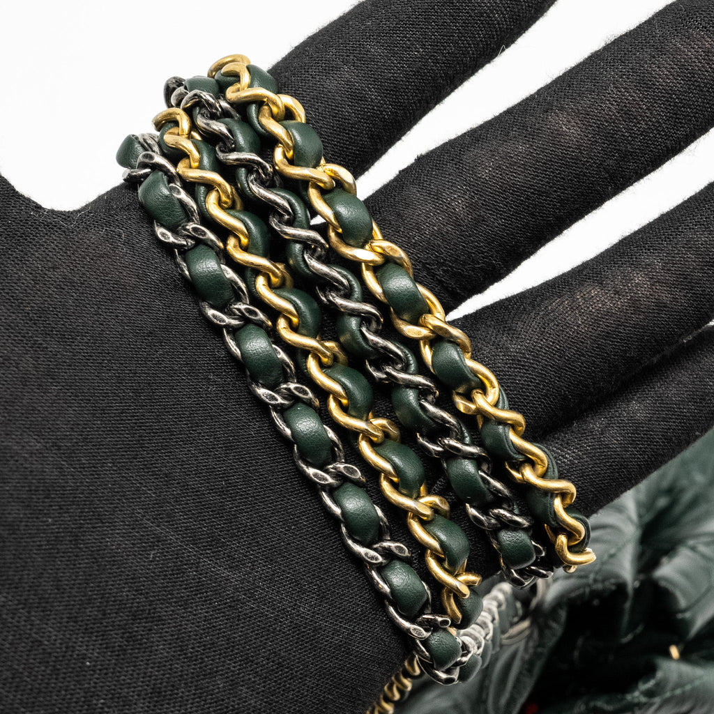 CHANEL SMALL GABRIELLE BACKPACK AGED CALFSKIN DARK GREEN MULTICOLOR HARDWARE