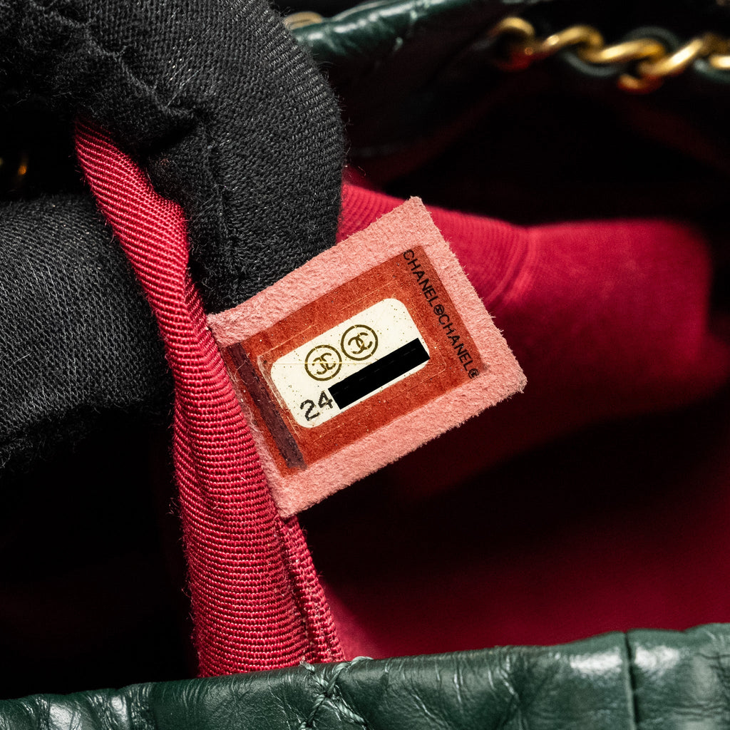 CHANEL SMALL GABRIELLE BACKPACK AGED CALFSKIN DARK GREEN MULTICOLOR HARDWARE