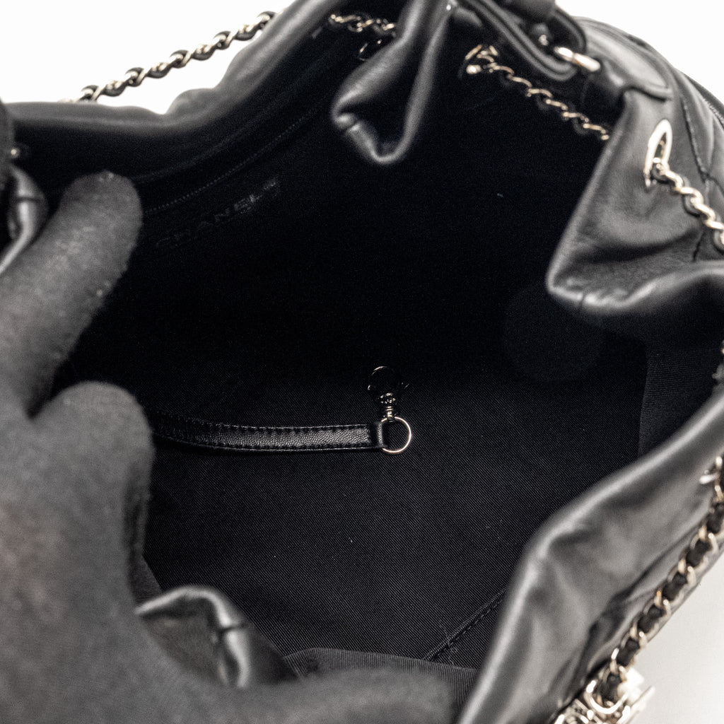 CHANEL CC CHAIN DRAWSTRING BUCKET BAG LAMBSKIN BLACK SHW