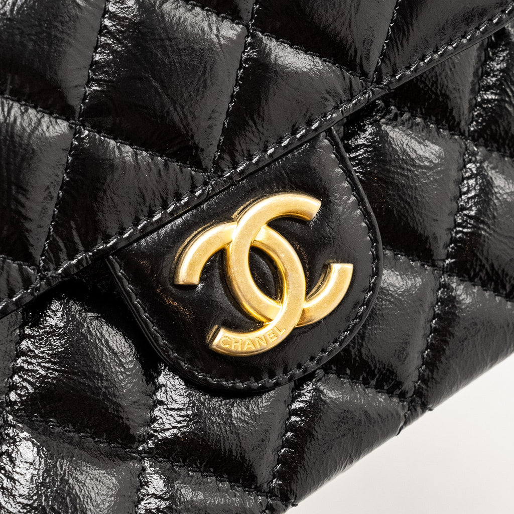 CHANEL 23C SMALL HOBO BAG SHINY CALFSKIN BLACK BRUSHED GHW(MICROCHIP)