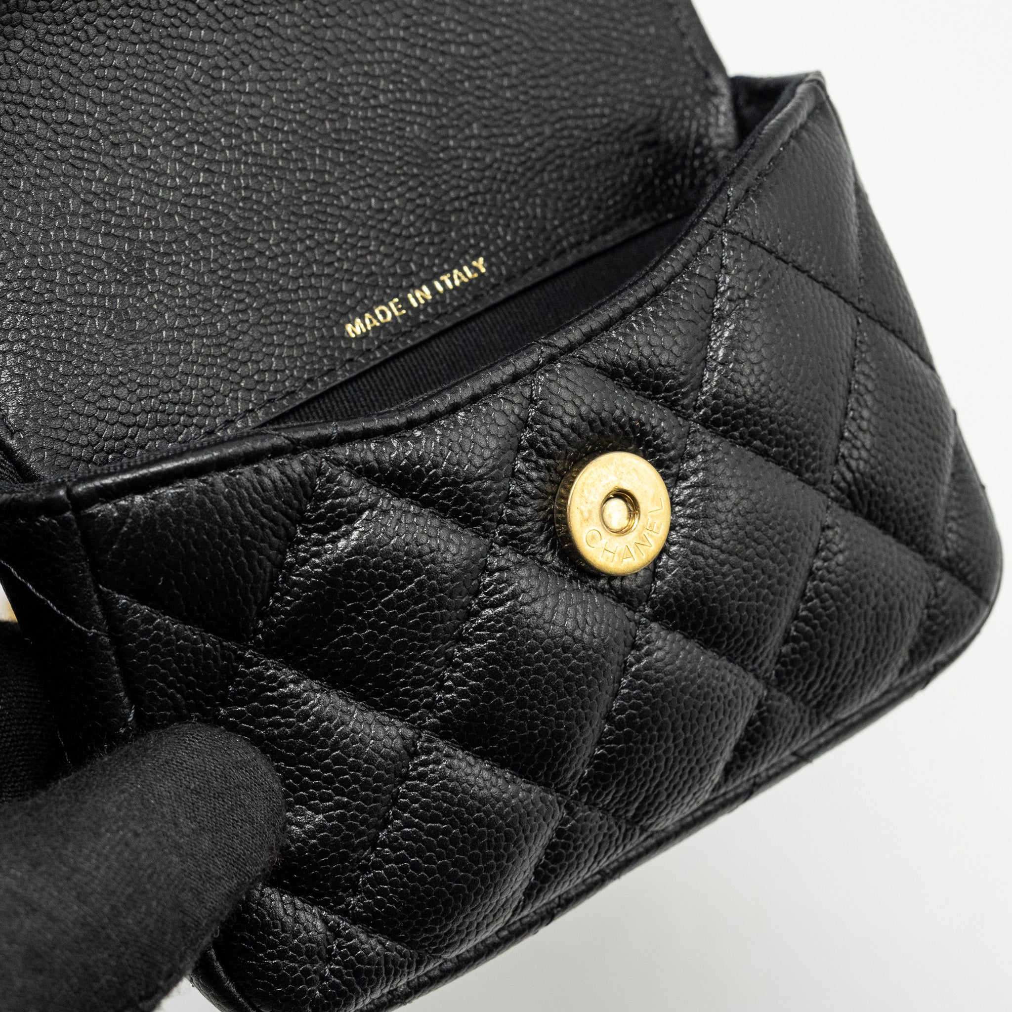 CHANEL COCO LOVE MINI FLAP WALLET WITH CHAIN CAVIAR BLACK GHW (MICROCHIP)