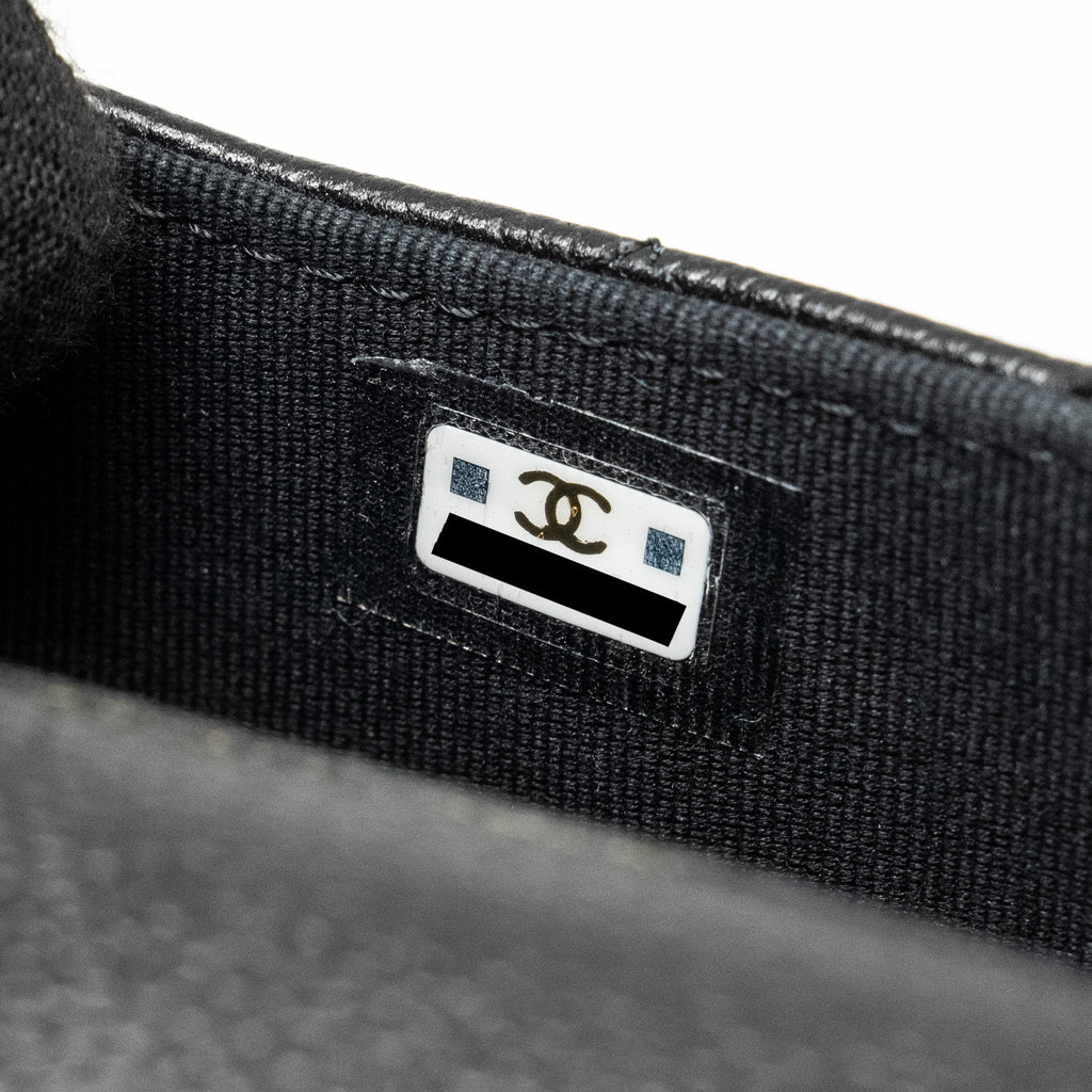 CHANEL COCO LOVE MINI FLAP WALLET WITH CHAIN CAVIAR BLACK GHW (MICROCHIP)
