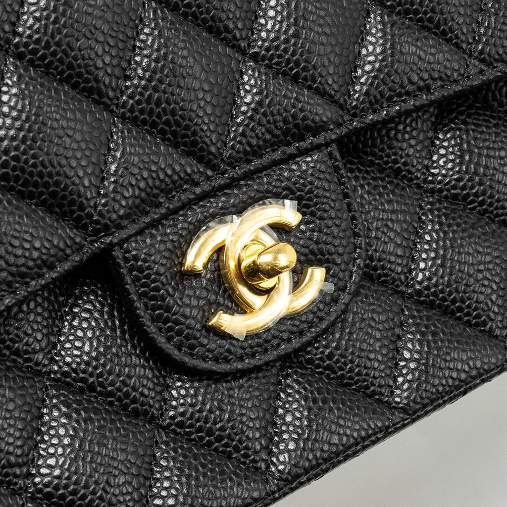 CHANEL MEDIUM CLASSIC DOUBLE FLAP BAG CAVIAR BLACK GHW (MICROCHIP)