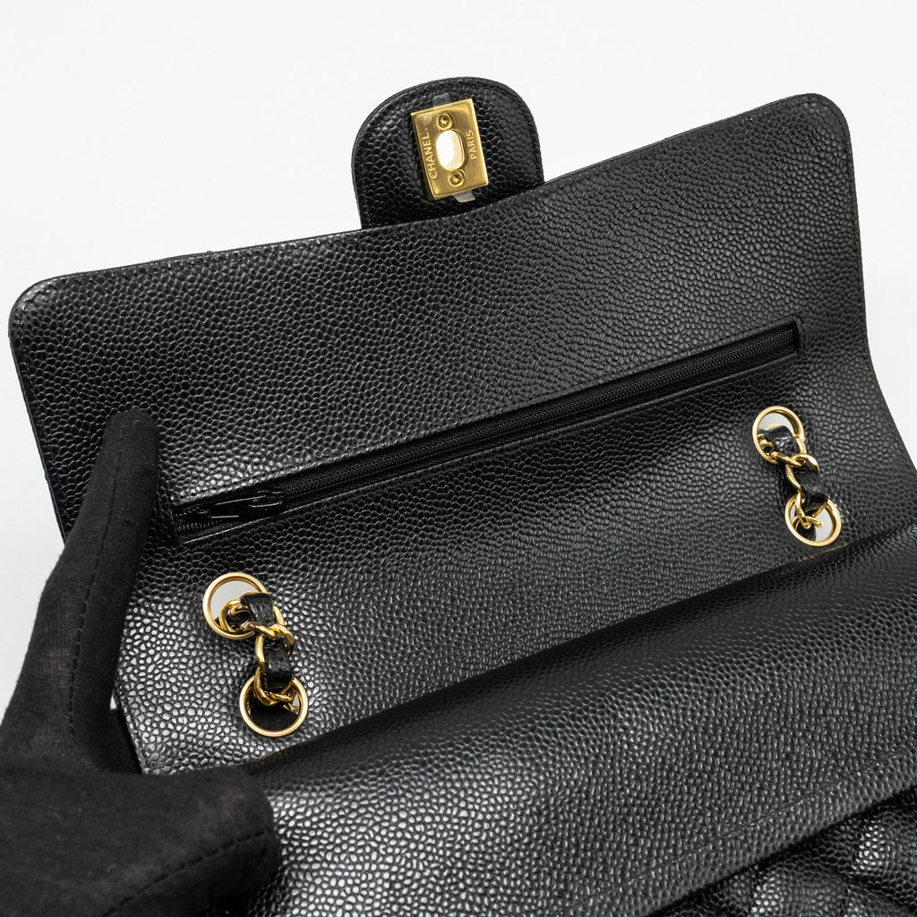 CHANEL MEDIUM CLASSIC DOUBLE FLAP BAG CAVIAR BLACK GHW (MICROCHIP)