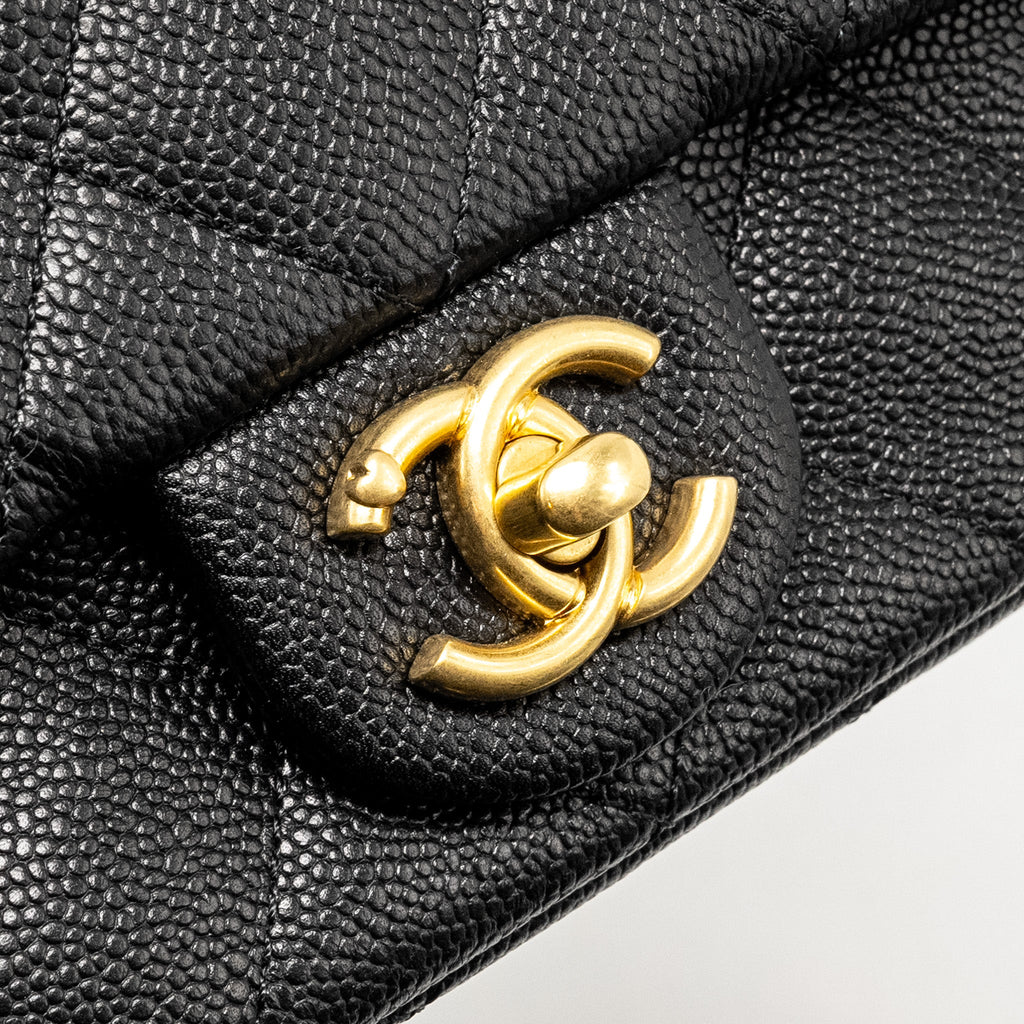 CHANEL COCO LOVE MINI FLAP BAG WITH ADJUSTABLE CHAIN CAVIAR BLACK GHW (MICROCHIP)