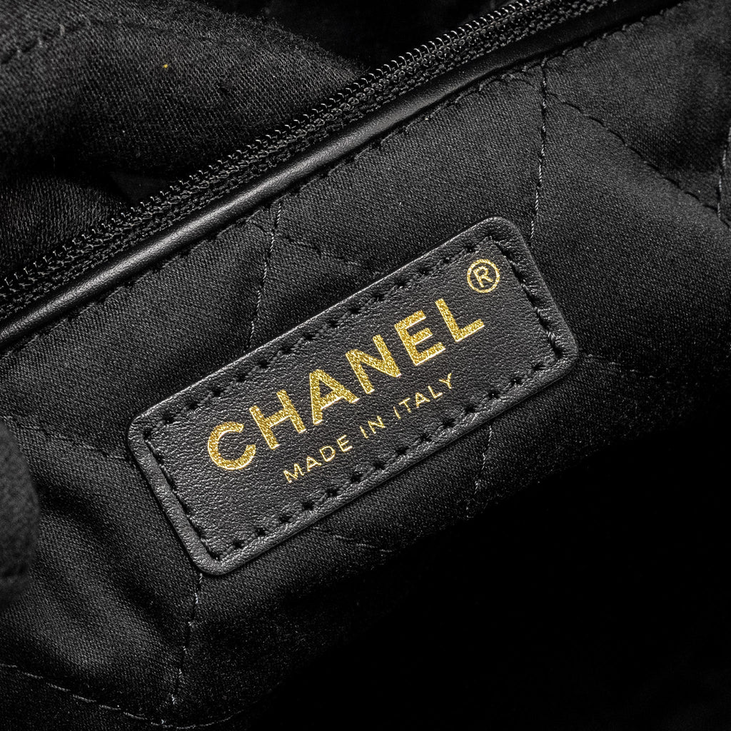 CHANEL SMALL 22 BAG SHINY CALFSKIN BLACK GHW (MICROCHIP)