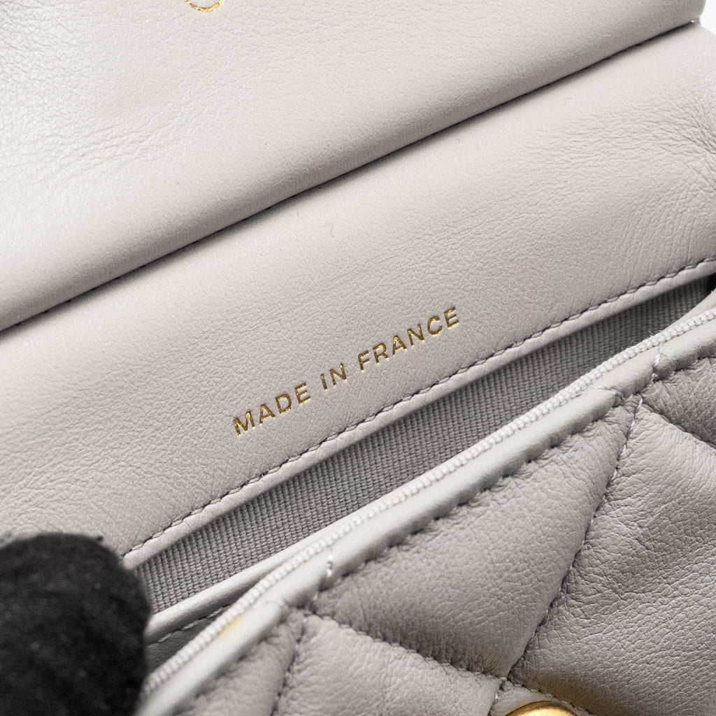CHANEL MINI QUILTED FLAP CARD HOLDER WITH CHAIN LAMBSKIN GREY GHW