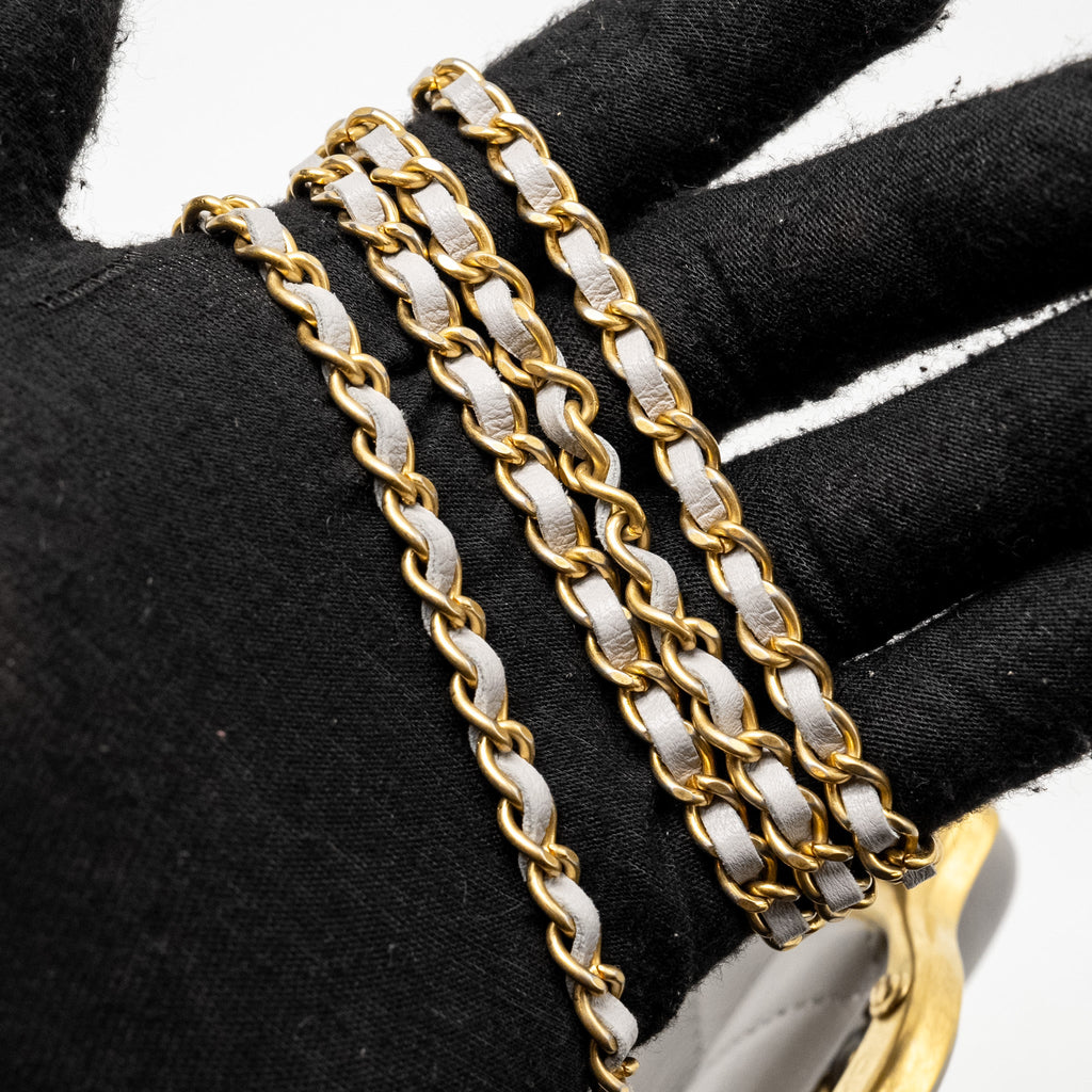 CHANEL MINI QUILTED FLAP CARD HOLDER WITH CHAIN LAMBSKIN GREY GHW