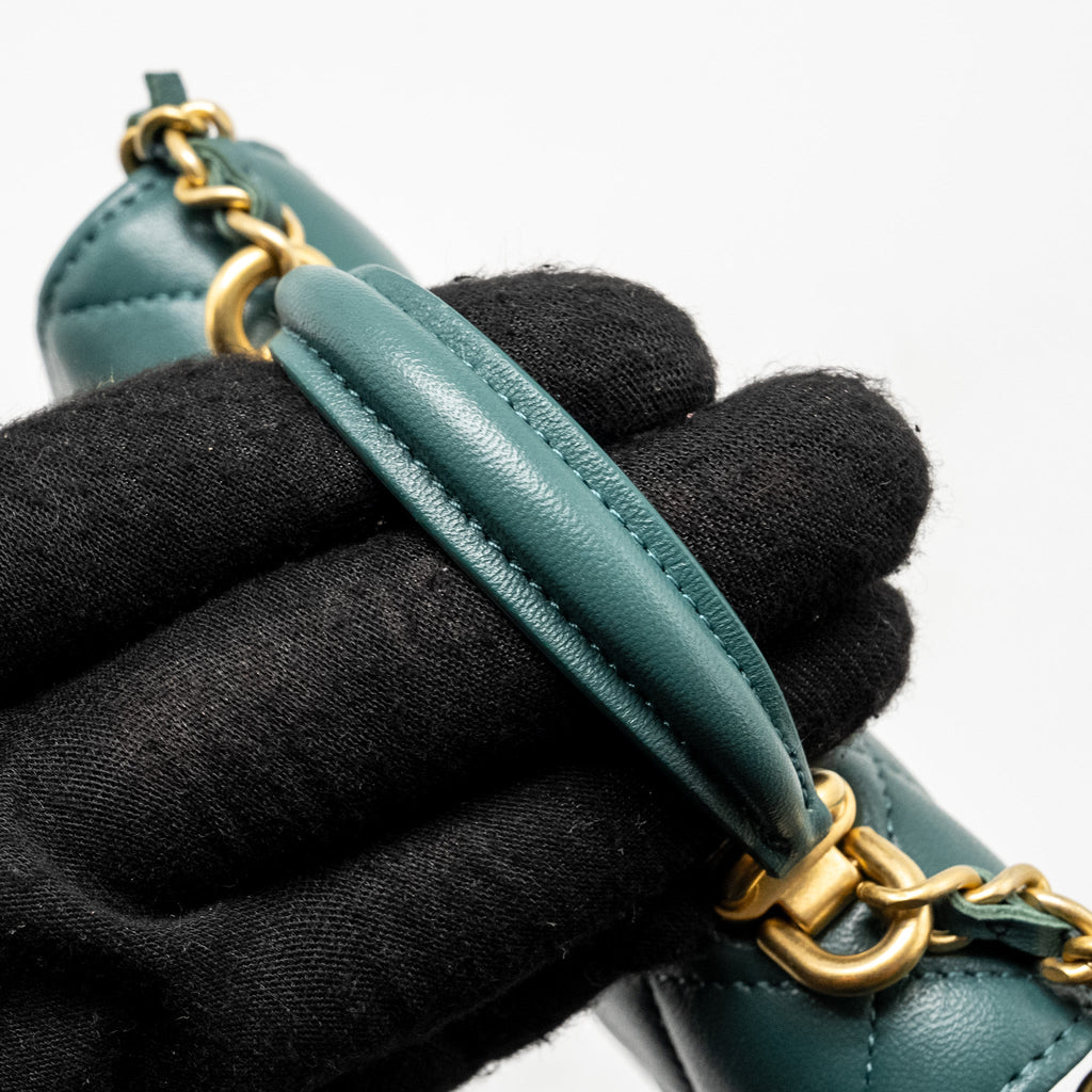 CHANEL TOP HANDLE MINI FLAP BAG LAMBSKIN GREEN GHW