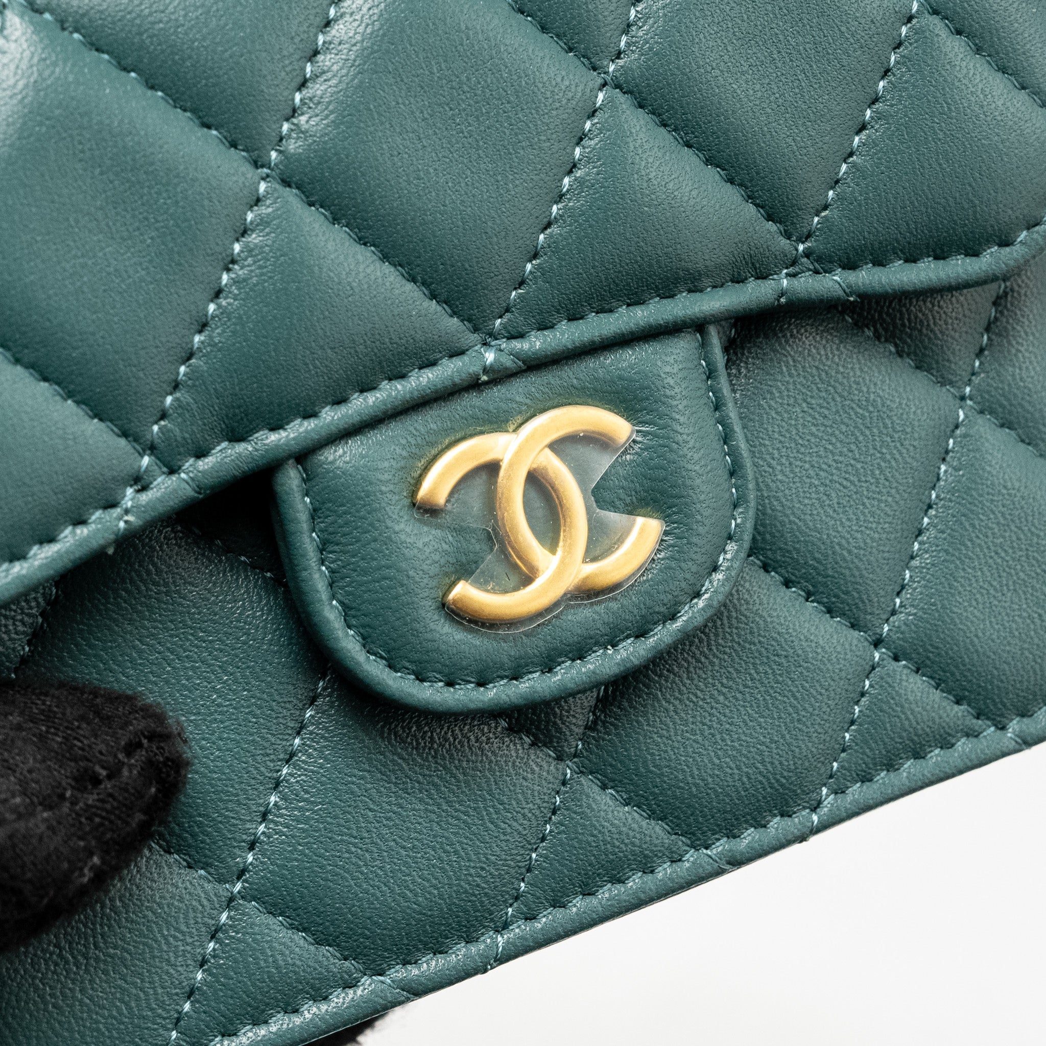 CHANEL TOP HANDLE MINI FLAP BAG LAMBSKIN GREEN GHW