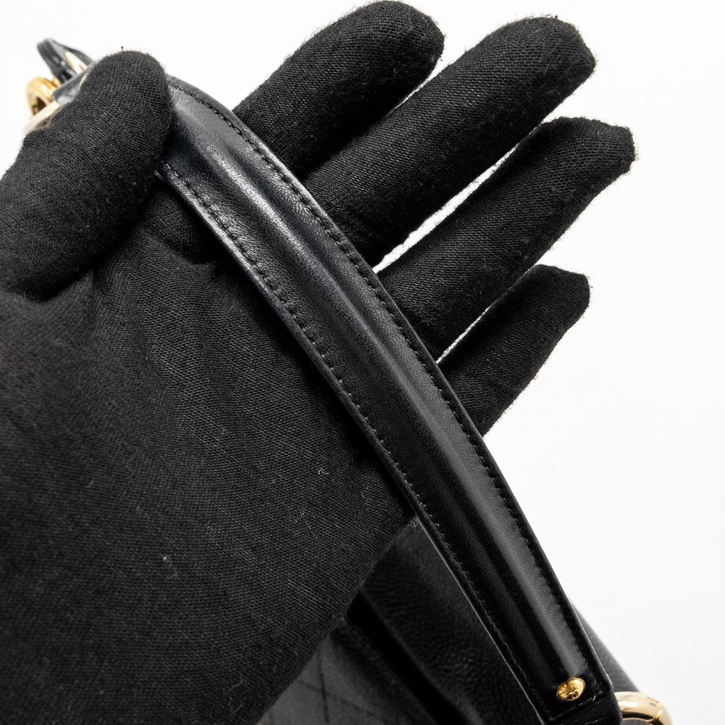 CHANEL LARGE TOP HANDLE FLAP BAG GRAINED CALFSKIN BLACK GHW