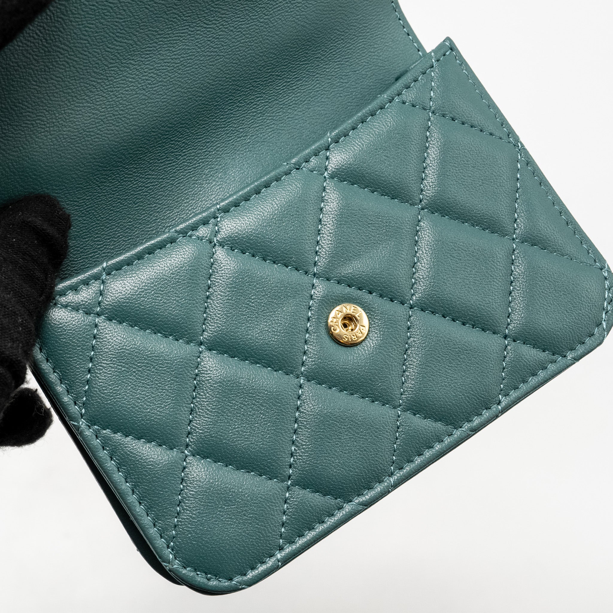 CHANEL TOP HANDLE MINI FLAP BAG LAMBSKIN GREEN GHW