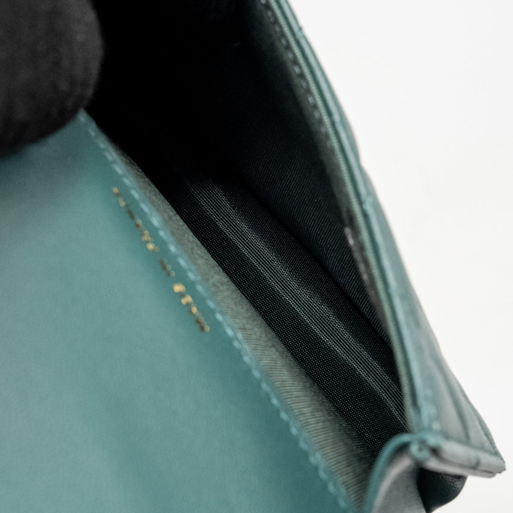 CHANEL TOP HANDLE MINI FLAP BAG LAMBSKIN GREEN GHW