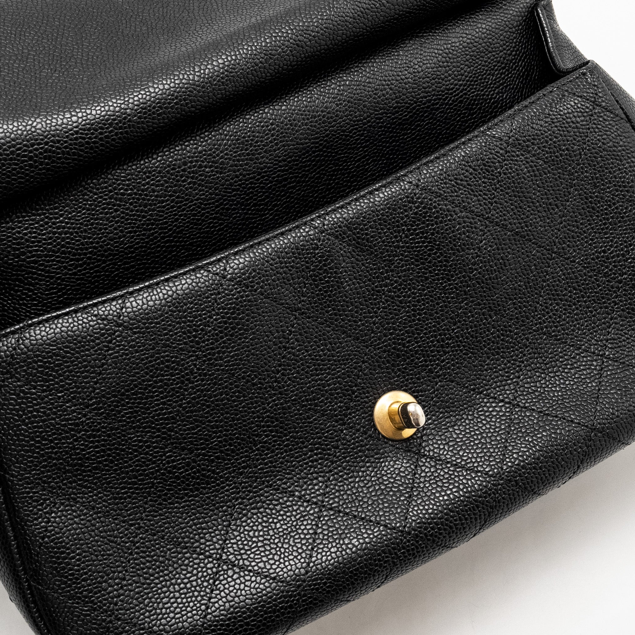CHANEL LARGE TOP HANDLE FLAP BAG GRAINED CALFSKIN BLACK GHW