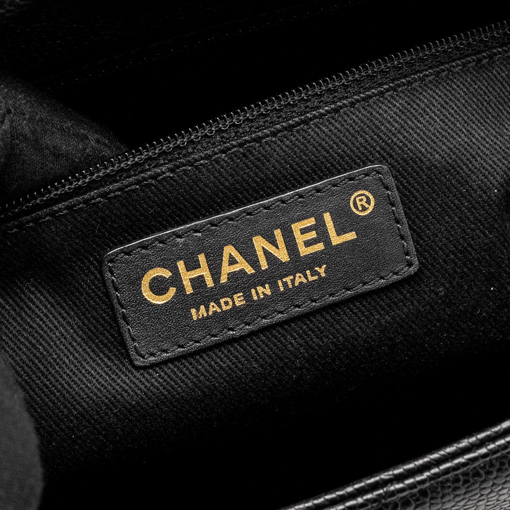 CHANEL LARGE TOP HANDLE FLAP BAG GRAINED CALFSKIN BLACK GHW