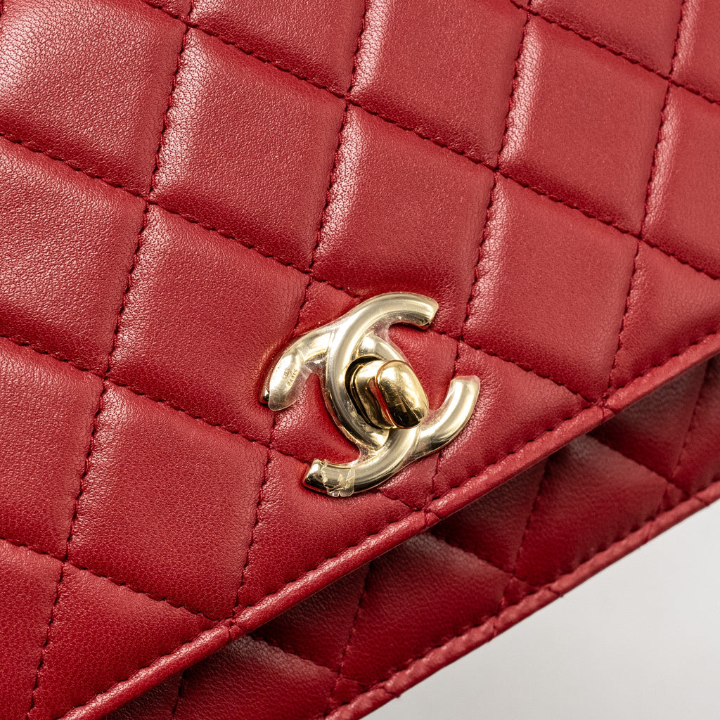CHANEL TRENDY CC WALLET ON CHAIN LAMBSKIN RED LGHW
