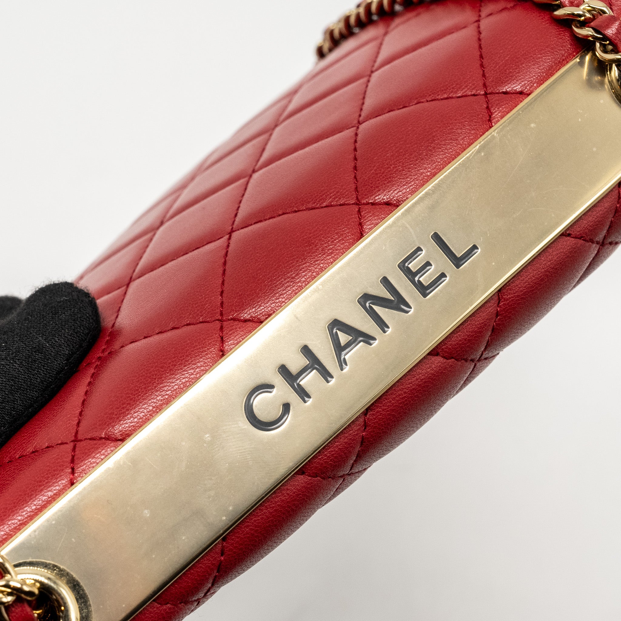 CHANEL TRENDY CC WALLET ON CHAIN LAMBSKIN RED LGHW