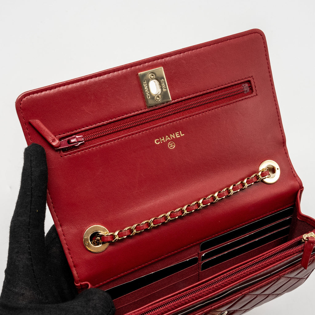 CHANEL TRENDY CC WALLET ON CHAIN LAMBSKIN RED LGHW