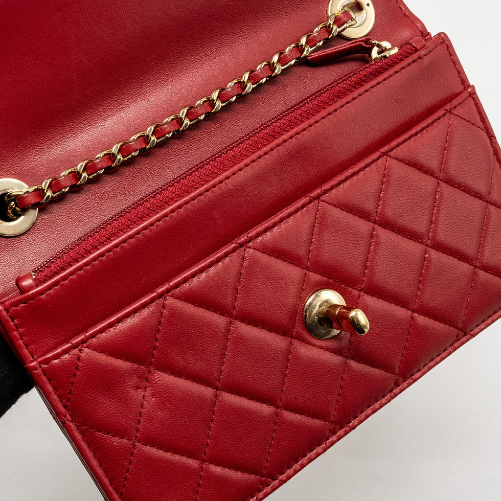 CHANEL TRENDY CC WALLET ON CHAIN LAMBSKIN RED LGHW