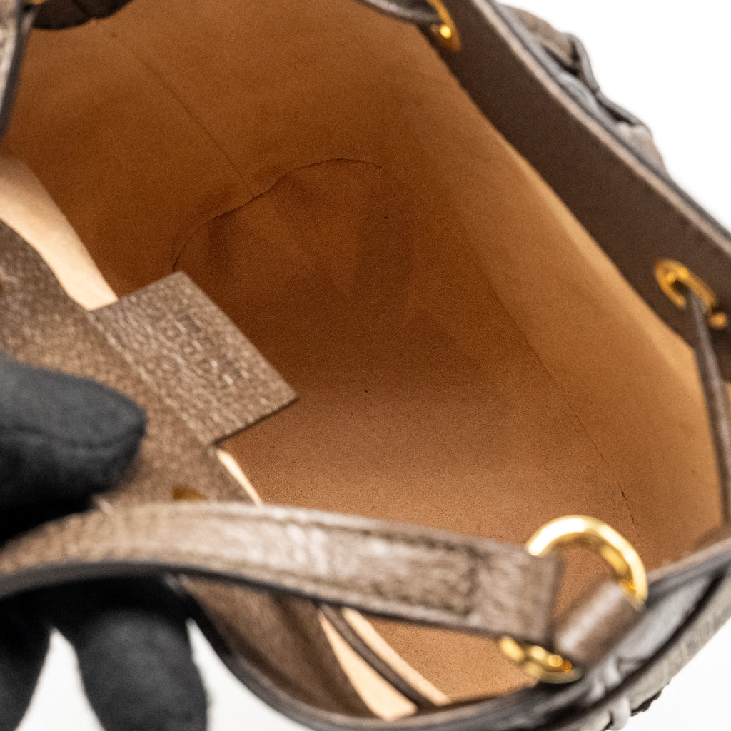 GUCCI OPHIDIA MINI BUCKET BAG GG SUPREME CANVAS BEIGE / EBONY GHW