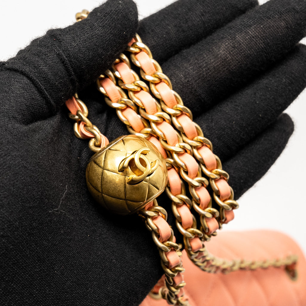 CHANEL PEARL CRUSH MINI SQUARE LAMBSKIN CORAL GHW (MICROCHIP)