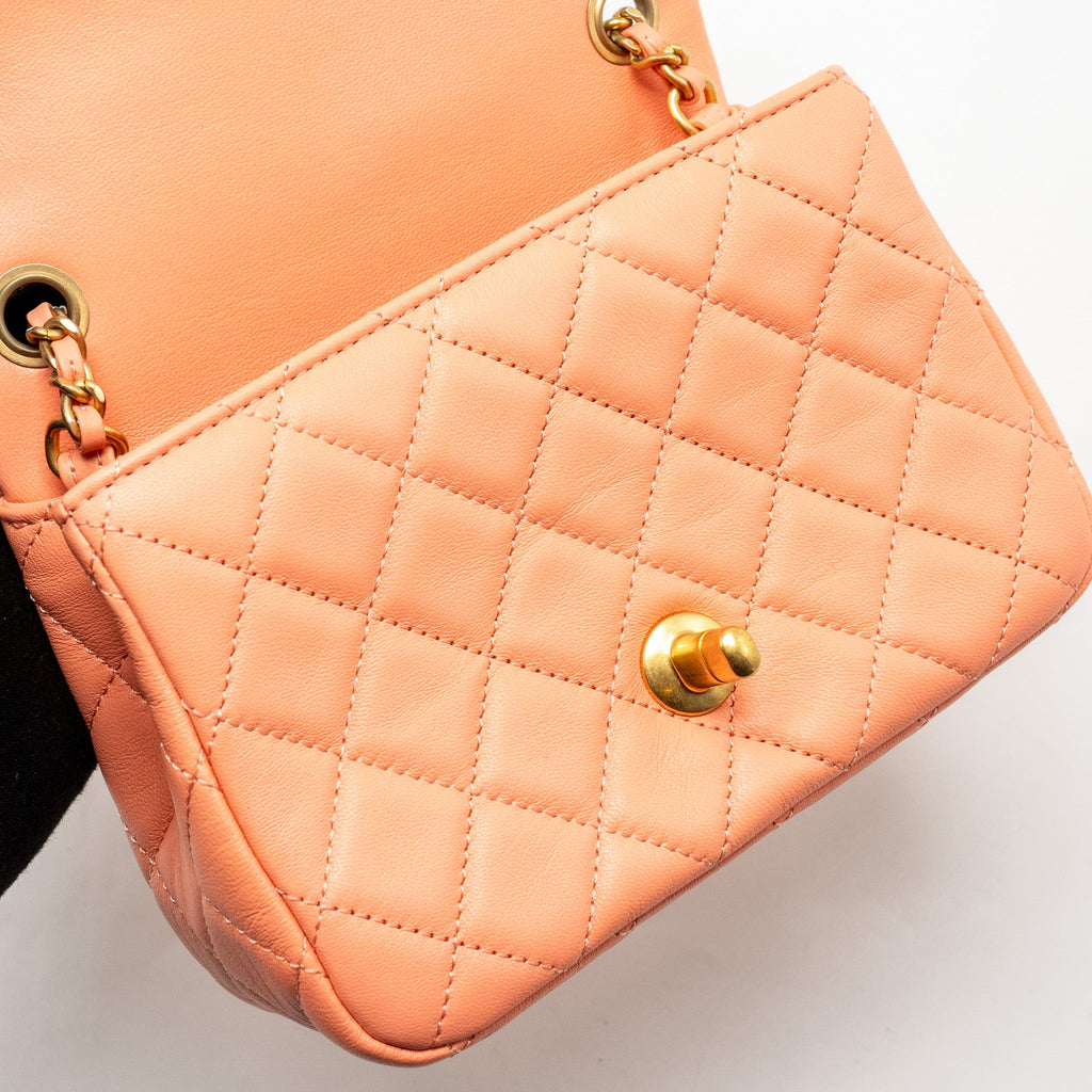 CHANEL PEARL CRUSH MINI SQUARE LAMBSKIN CORAL GHW (MICROCHIP)